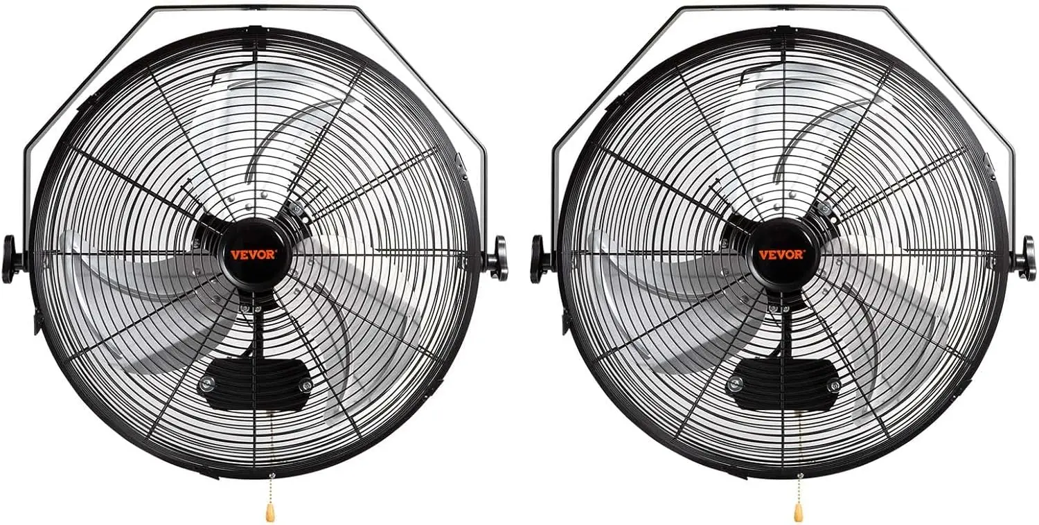 Wall Mount Fan, 2 PCS 18 inch Manual 360-Degree Tilt Adjustment, 3-speed High Velocity Max. 4000 CFM Industrial Wall Fan for Ind