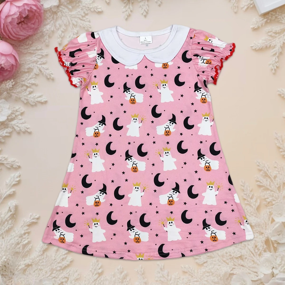 

Halloween Baby Girl Ghost Pumpkin Dress Wholesale Toddler Infant Short Sleeves Knee Length One Piece Summer Clothes for Kids