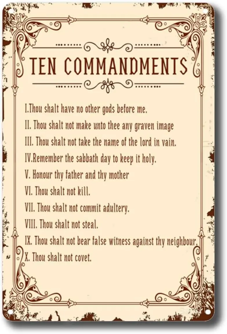 Y1,SENGS Tin Metal The Ten Commandments: Gods+Rules Novelty Home for Art Sign inch-aluminum