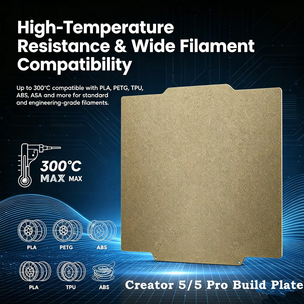 Creator 5 Pro Build Plate Double Sided Textured PEI Spring Steel High Adhesion Print Plate for Flashforge Creator 5 3D Printer
