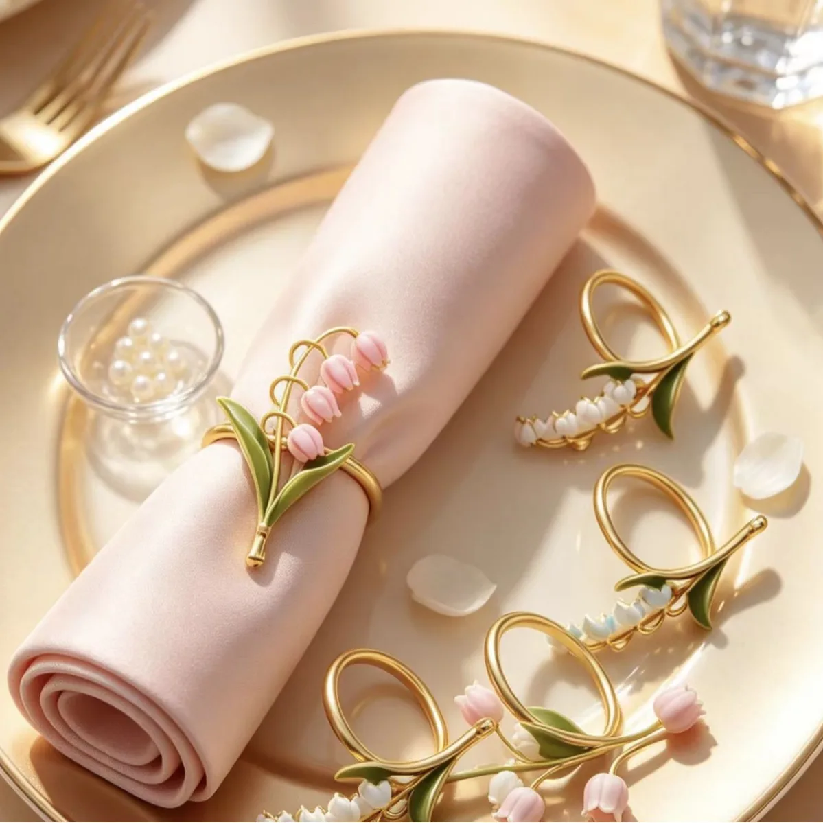 Blue Bell Flower Napkin Ring Alloy Dining Table Ornament Clasp Napkin Holder for Home Garden Decor