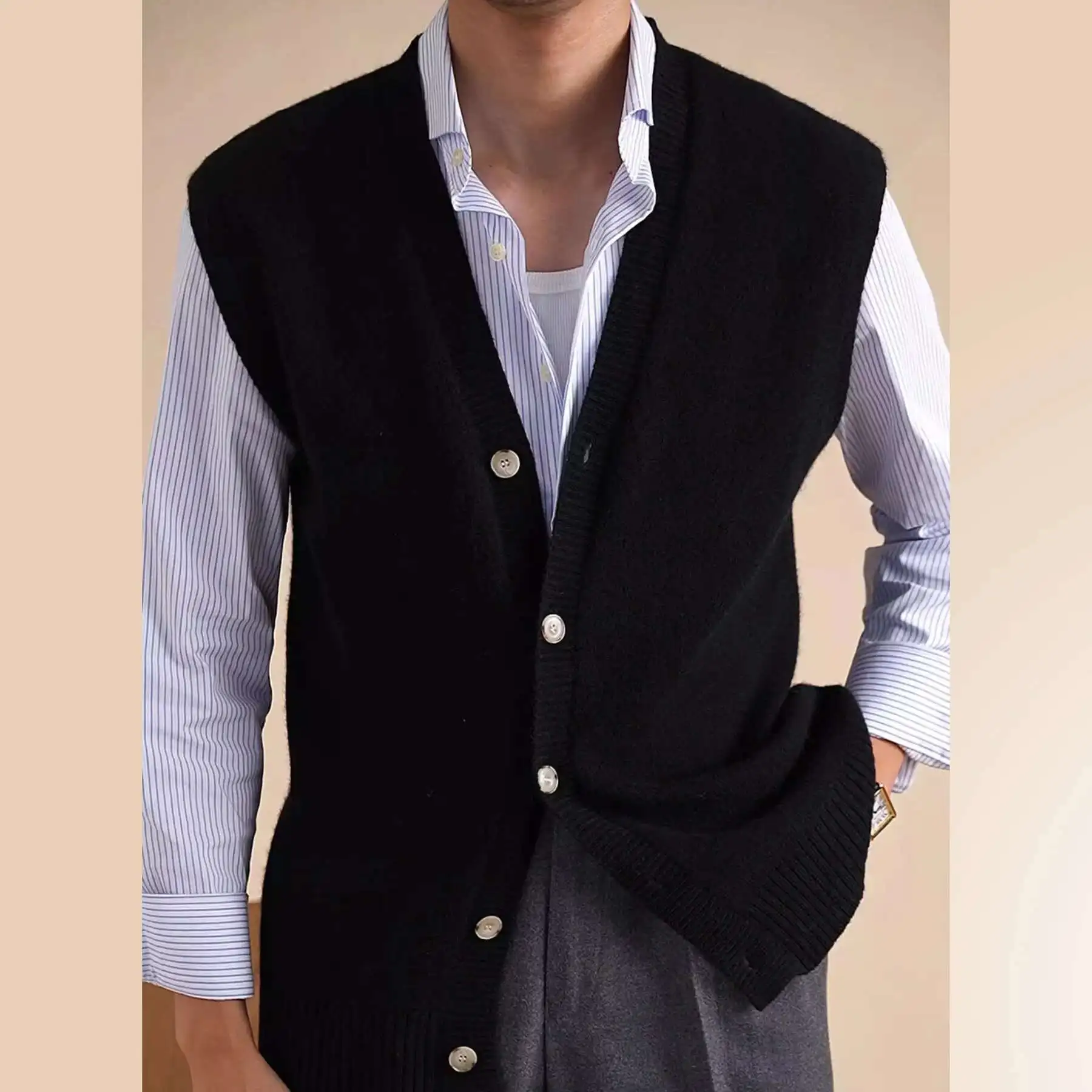 

Wool Knitted Cardigan Men's Stacked Wear New Vest Business Casual Sleeveless Tank Top Chalecos Para Hombre Sleeveless Jacket Men