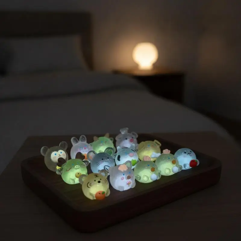12PCS Luminous Chinese Zodiac Chubby 3D Resin Accessories, Cartoon 3D Transparent Animal Ornaments, Animal Models, Ornaments
