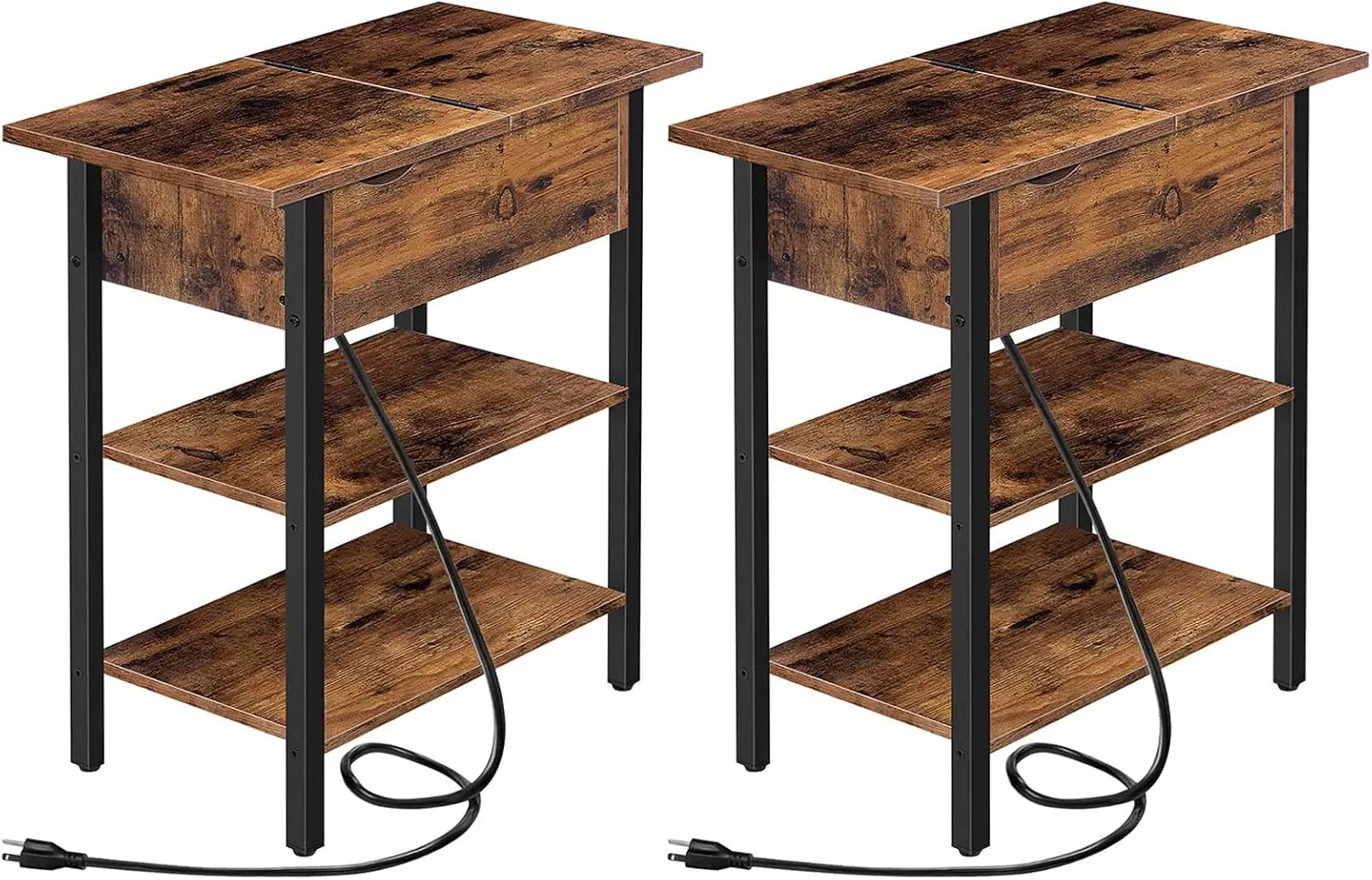 Set of 2 End Tables, Side Table with Charging Station, Flip Top Nightstand with USB Ports and Outlets, Bedside Tables