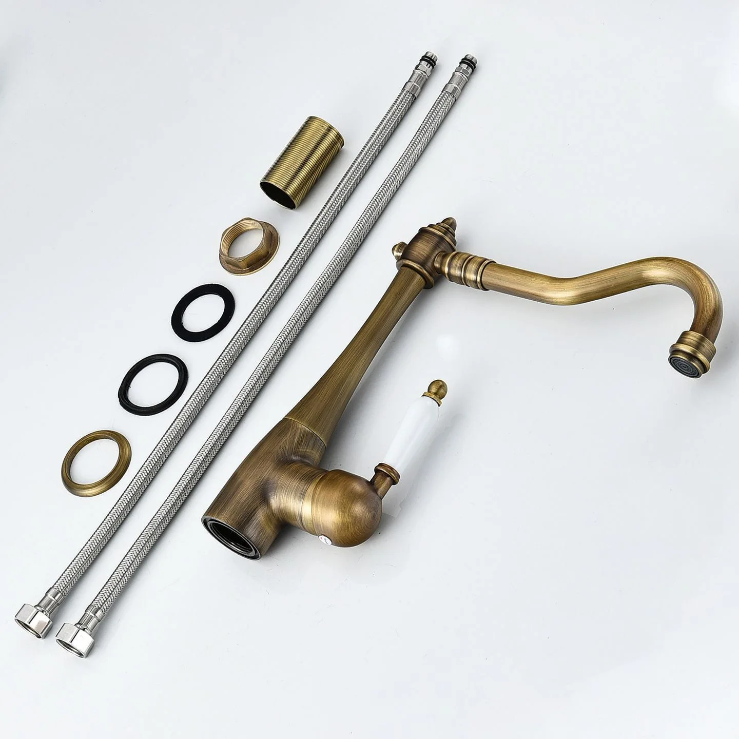 

Antique Gold European-Style Brass Swivel Kitchen Sink Faucet with Ceramic Handle Cold And Hot Water Basin Mixer Tap