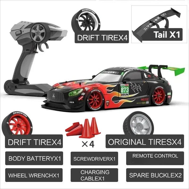 Drift Car 1:16 40km/h 2.4G 4WD High Speed 3 Type of Tire 2 sets of Tail Classic Edition Professional Racing Rc Cars for Adults