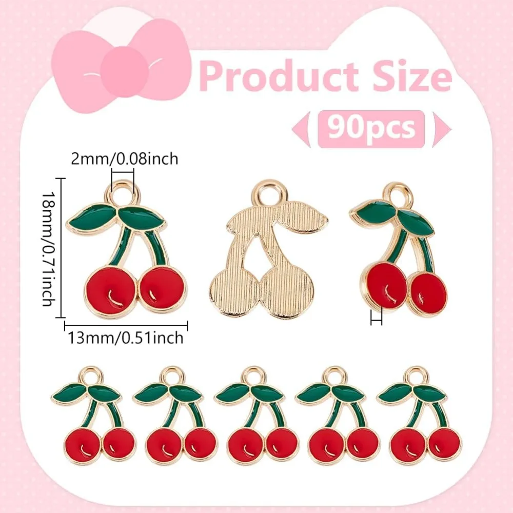 90Pcs Cherry Charms Red Alloy Fruit Cute Cherry Dangle Charms Bulk Berry Sweet Food Jewelry Hanging Ornament Necklace