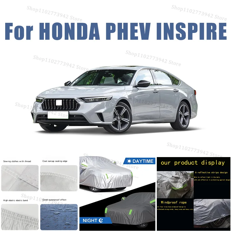 

Для HONDA PHEV INSPIRE автомобильный чехол, полные чехлы со светоотражающей полосой, пылезащитный, устойчивый к УФ-излучению, устойчивый к царапинам, солнцезащитный защитный чехол