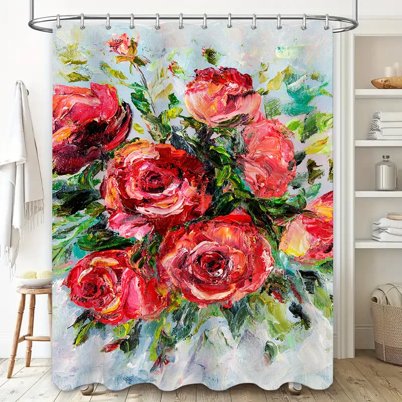 Luxury Watercolor Red Roses Shower Curtain Extra Large 72x84 Inches Waterproof Decorative Bathroom Liner Set with Hook Rings Mod