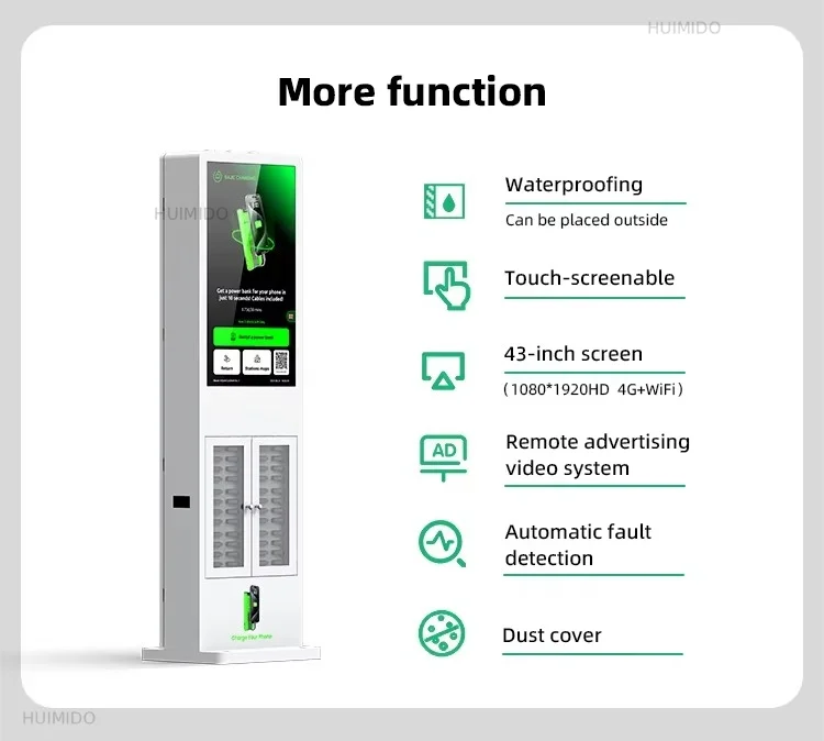 Touch Screen Advertising 24-72 Mobile Phone Power Banke Station 6000mah/8000mAh Outdoor Shared Fast Charging Vending Machine