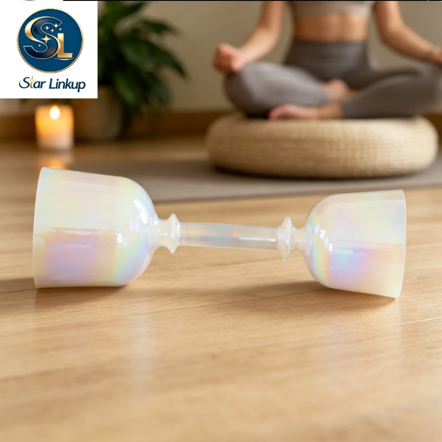 432Hz 6-8inch Colorful Clear Double Headed Cosmic Light Crystal Hand-held Singing Bowls Comes with Mallet