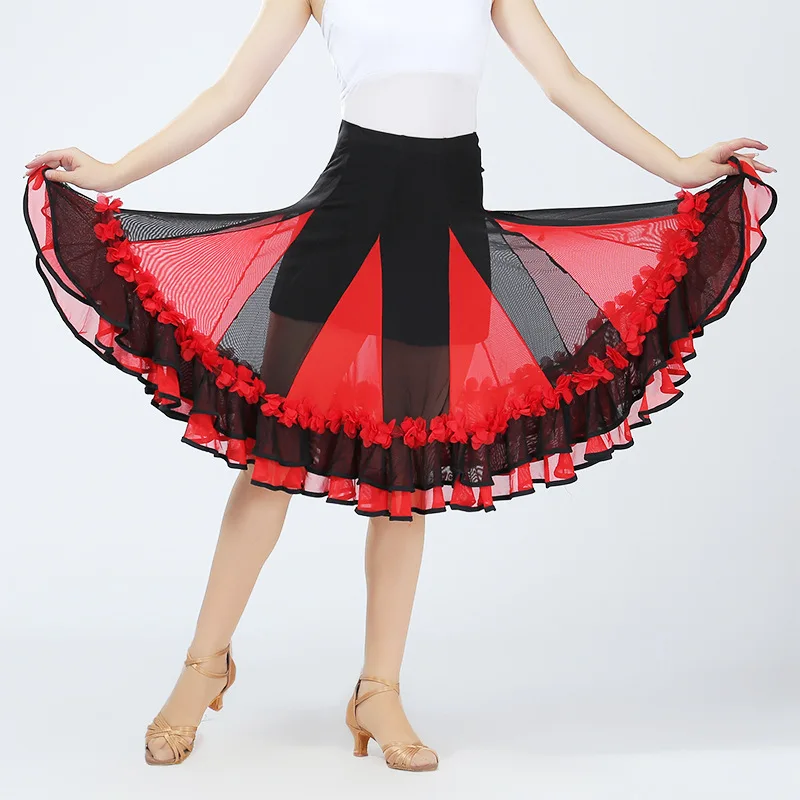Womens Dance Practice Performance Rok Dans Halve Lengte Swing Rok Ballroom Dance Flower Swing Rok