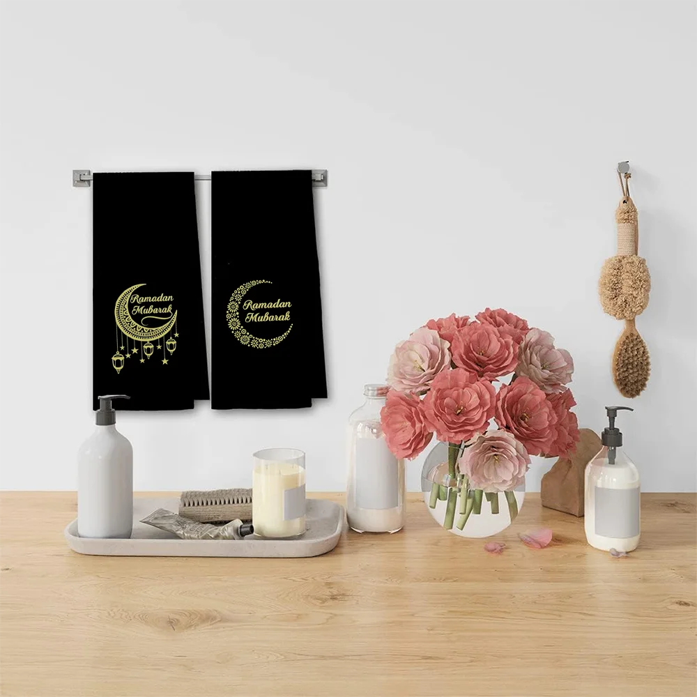 Black Mubarak Ramadan Kareem Kitchen Towels for Festive Kitchen Decor Dish Hand Towels for Bathroom Eid and Iftar Decoration