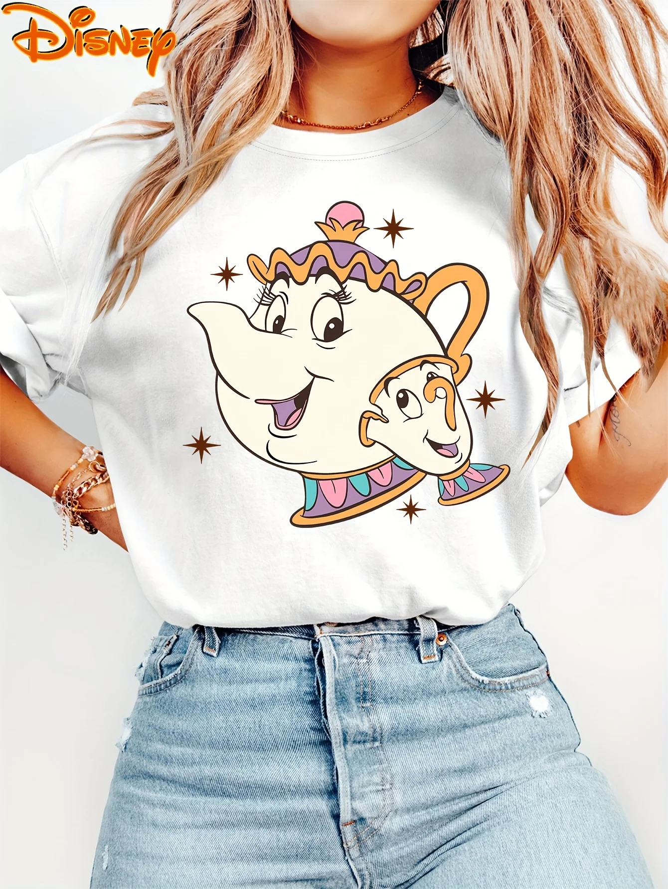 

2025 Disney Pattern Printed Women's Casual Comfortable Unique Smiling Face Black Round Neck Short Sleeve T-shirt
