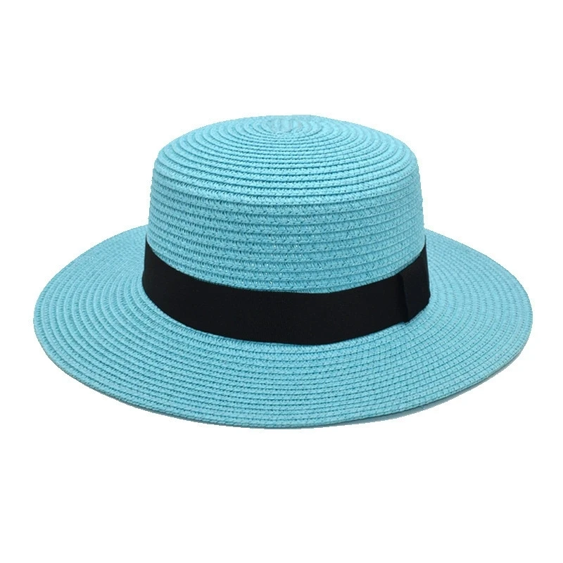 Sommer Sonnenschutz Strand Strohhut mit flacher Krempe Stroh gewebter Sonnenschutzhut Strandhut mit breiter Krempe – Detail 16