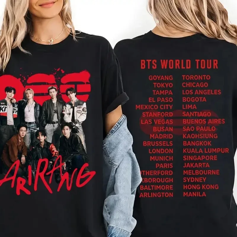 Camiseta Unissex BTS Arirang 2026 Nova, Oversize Retro 100% Algodão, Moda Kpop para Homens e Mulheres, Camiseta Streetwear, Presentes para Fãs