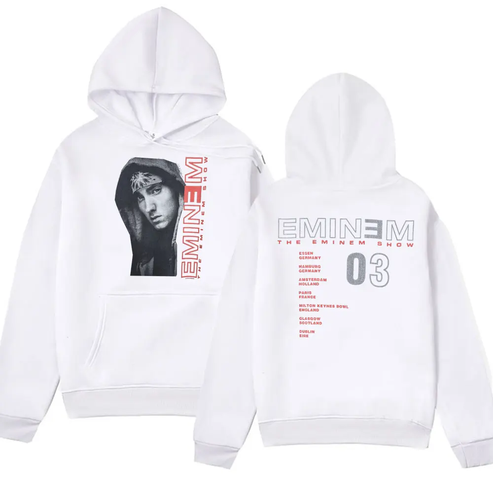 Vintage 2000s Eminem Print Hoodies Rapper Eminem Show European Tour Hip Hop Merch Hooded Sweatshirts Men's Oversized Streetwear