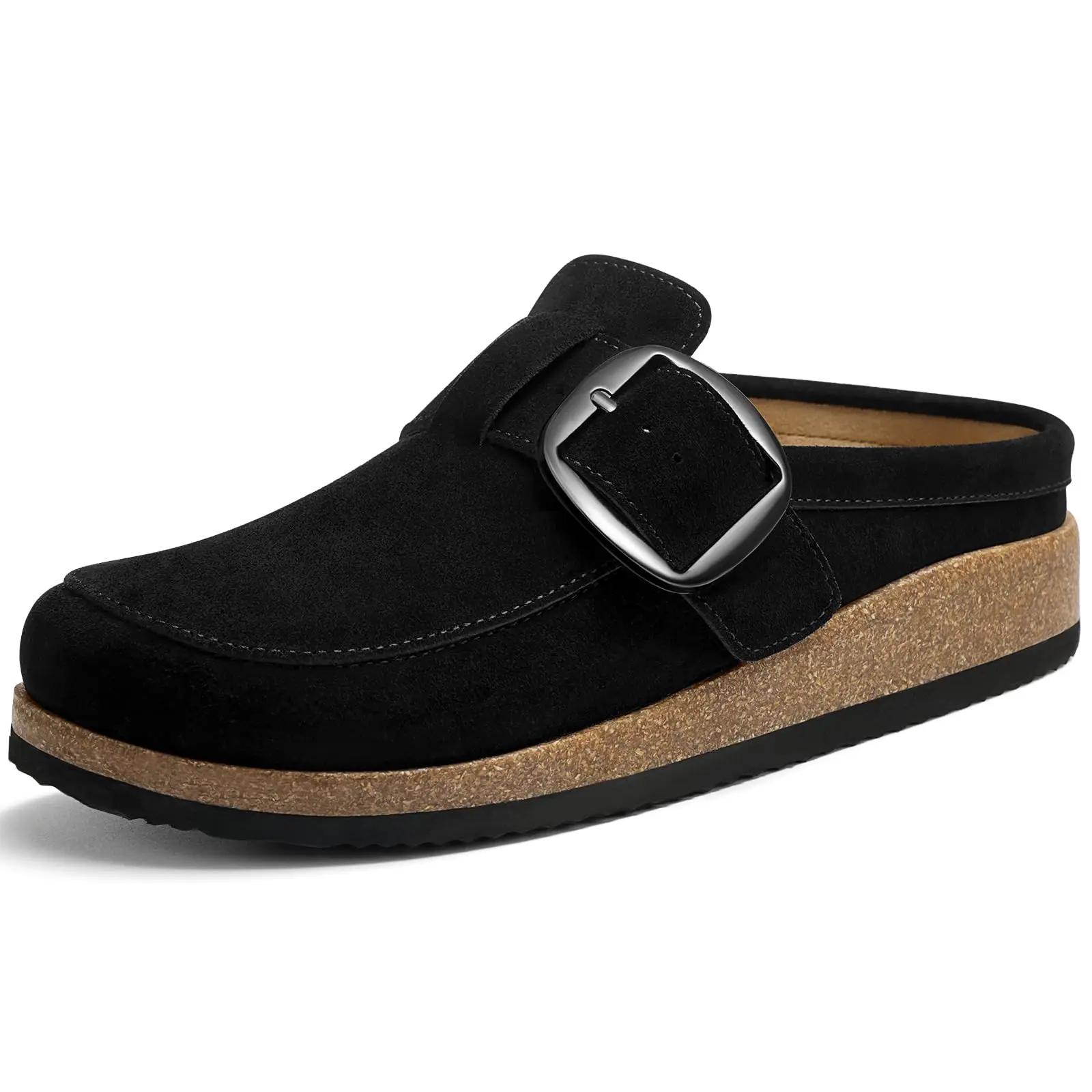 Shevalues Cork Footbed Women's Clogs Slippers Vegan Leather Classic House Slides Cushioned Foam Midsole Mules With Arch Support