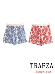 TRAFZA Vintage Casual Chic Women Shorts Embroidery Paisley Zipper Loose Shorts New Fashion 2024 Autmn Streetwear Shorts