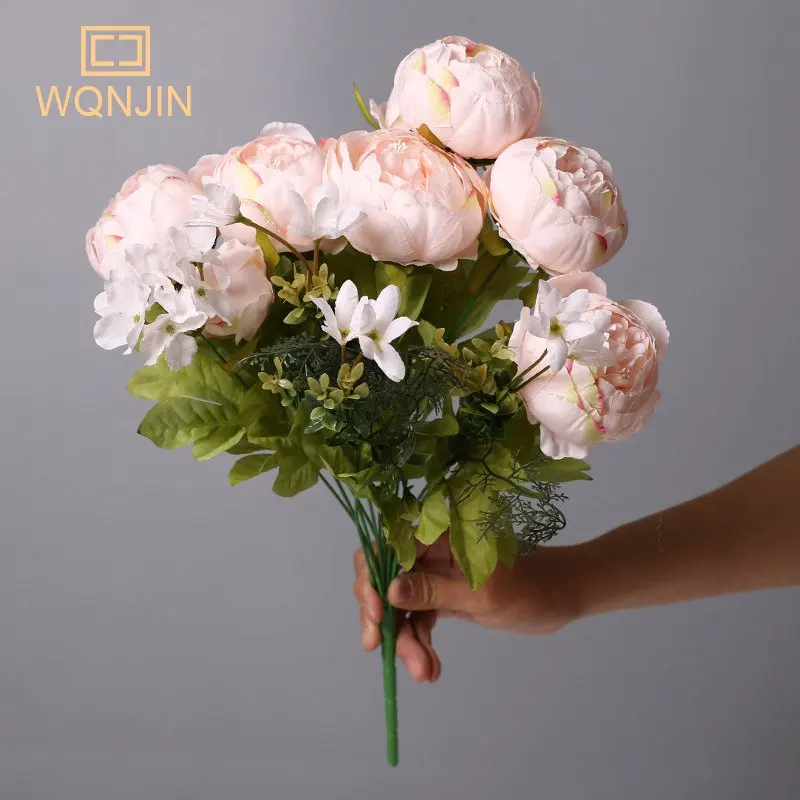 WQNJIN Künstliche Blumen aus Pfingstrosen aus Seide mit 13 Köpfen, Vintage-Blumenstrauß, Pfingstrosen, Blumen für Zuhause, Tischdekoration, Hochzeitsdekoration – Detail 6