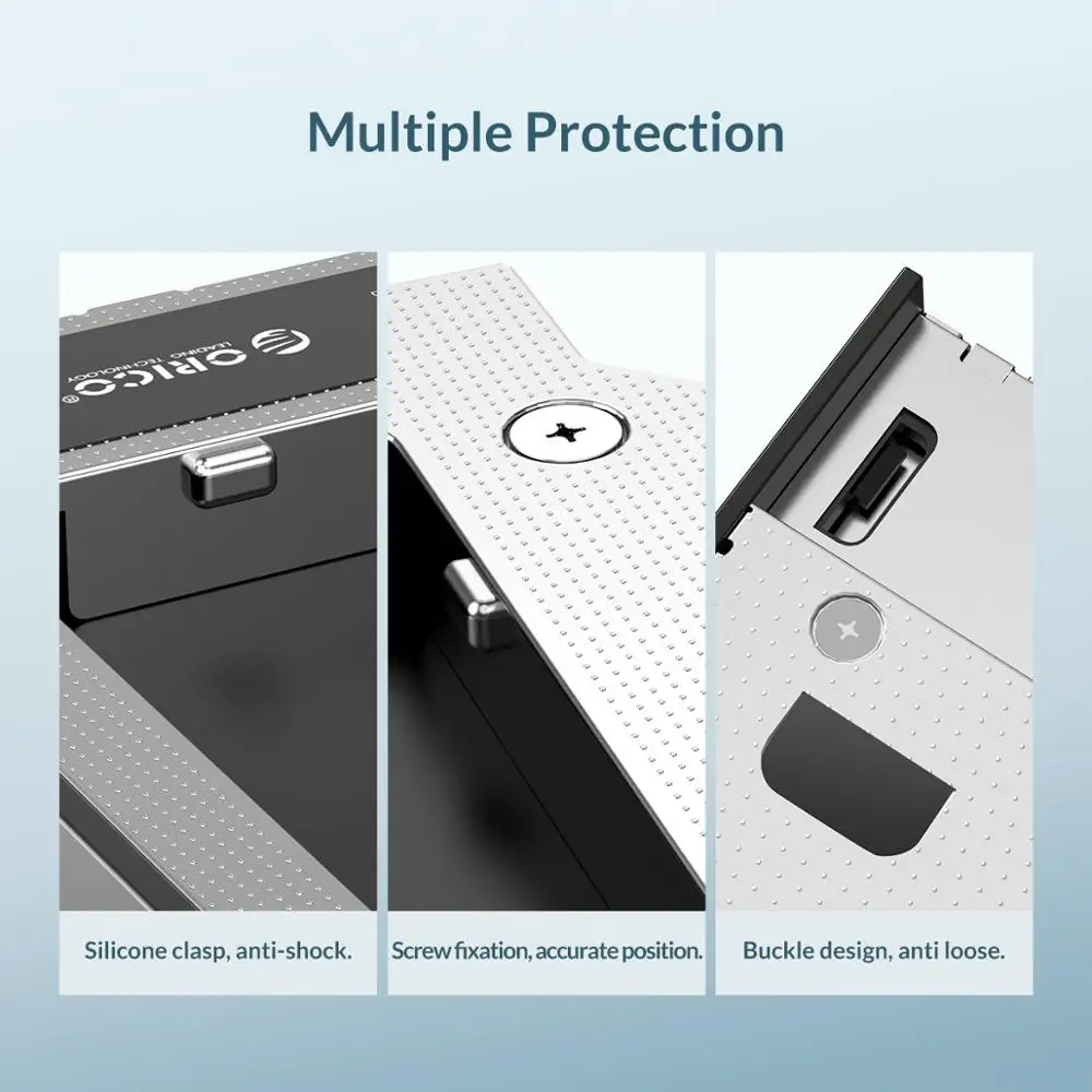 ORICO-Caddy de Drve duro de 2,5 pulgadas para ordenador portátil, jaula óptica para HDD, Caddy de disco SSD, soporte de aluminio, caja de unidad de disco duro de 2TB