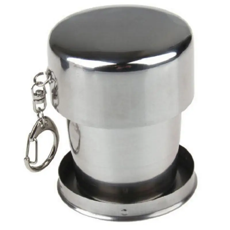 Collapsible Stainless Steel Travel Cup Portable Keychain Design Supports Custom Logo Camping Hiking Cup