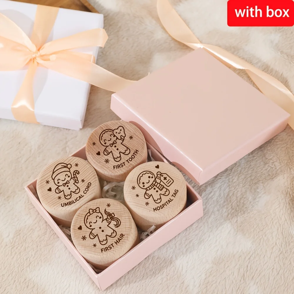2D Wooden Storage Box Baby Teeth Haircut Souvenir First Teeth Keepsake for Newborns And Pregnant Families Tooth Fetus Pattern