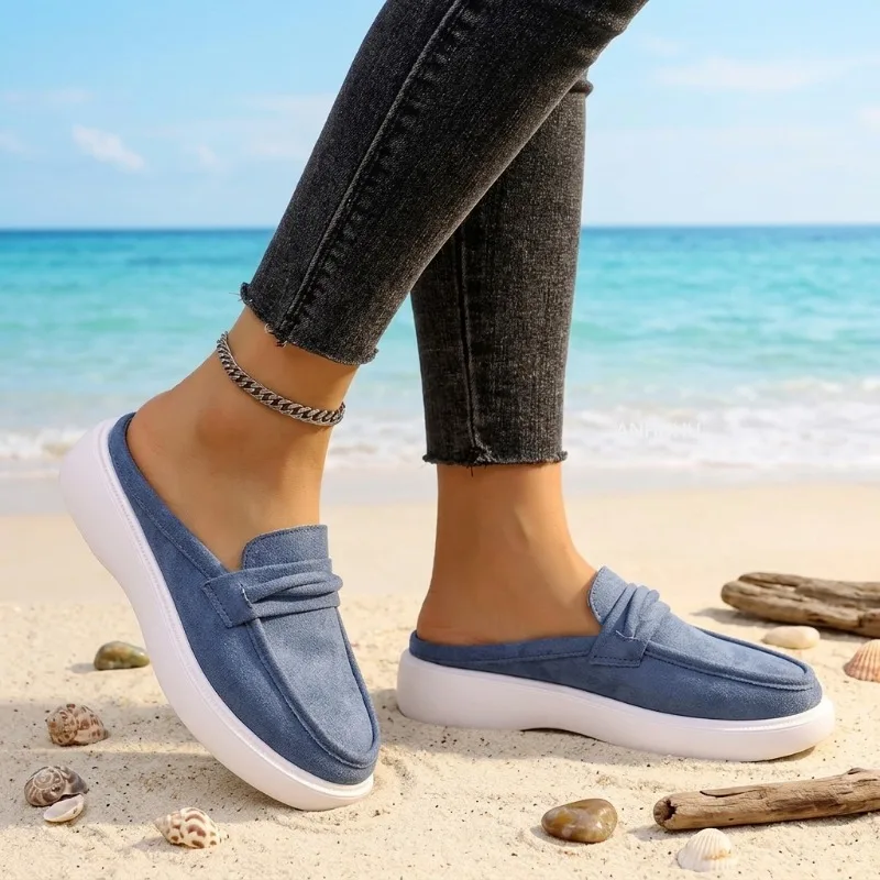 

Women Suede Loafer Mules Slip On Casual Comfort Shoes Round Toe Lightweight Walking Flats Soft Platform Driving Loafers Daily