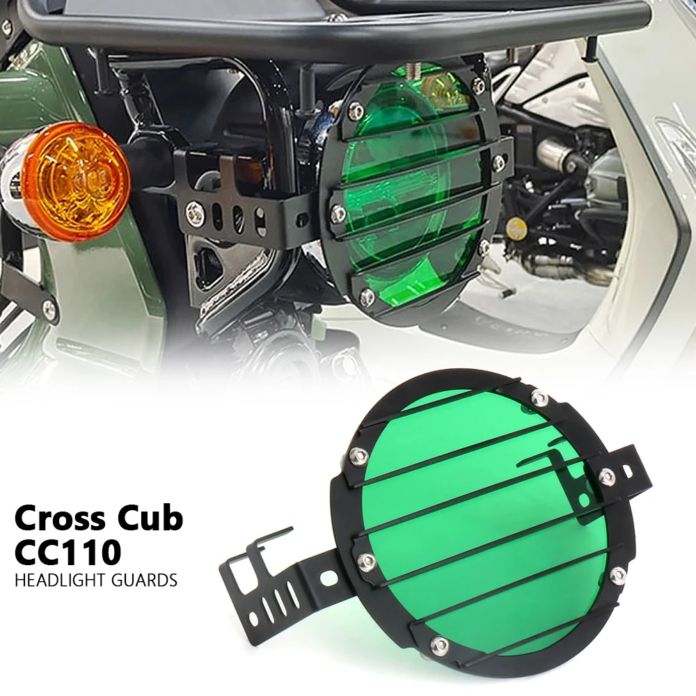 Motorcycle Green Plate Headlight Guard Protector Grille Front Lamp Head Light Headlamp For Honda Cross Cub CC110 2023 2024