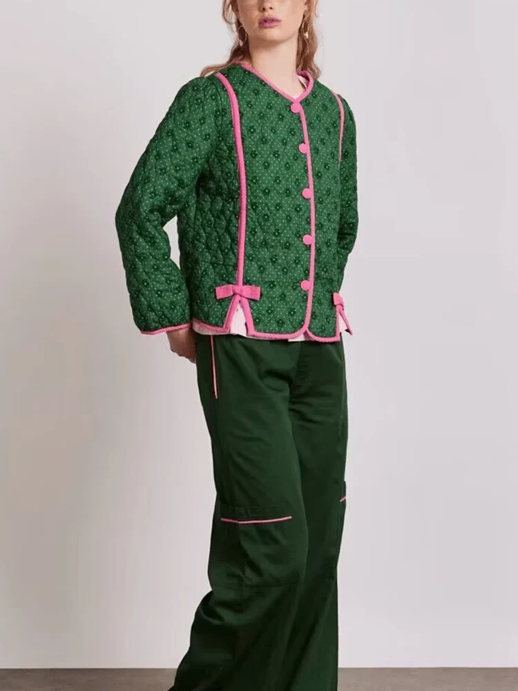 

Новая женская одежда в европейском и американском стиле на осень и зиму, универсальное хлопковое тонкое хлопковое пальто контрастного цвета с цветочным принтом