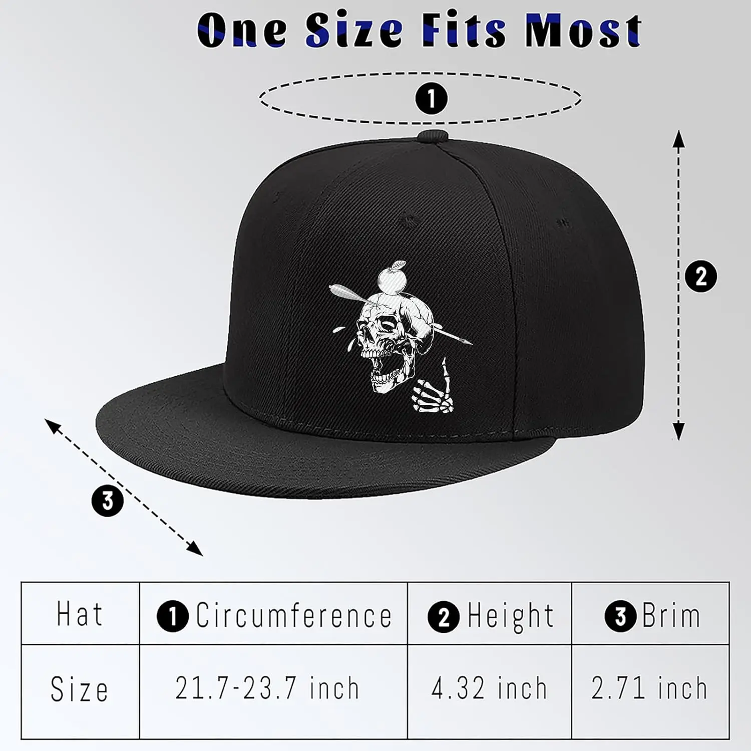 Arrowed Skull Hats Flat Bill Snap Back Hats for Men Flat Brim Black Baseball Cap Skull Finger Snapback Hat