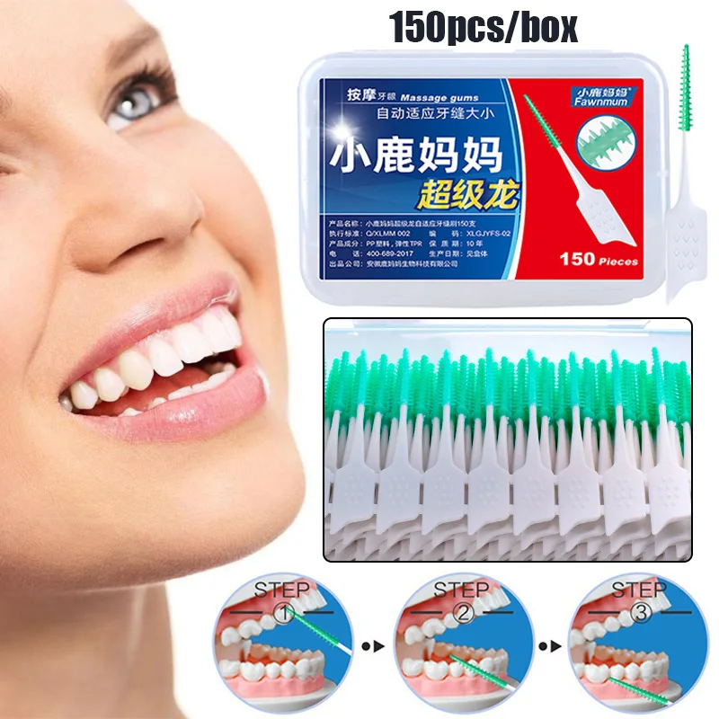 20/150Pcs Interdental Brush Teeth Cleaning Tools Soft Rubber Dental Cleaning Brush Between Teeth Toothbrush Oral Cleaning Tool