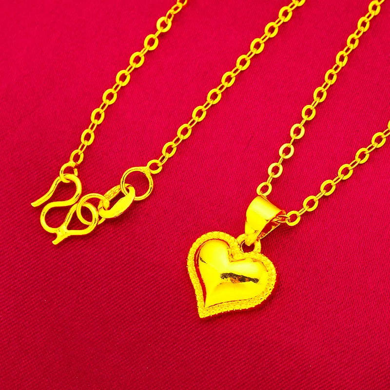 Women's Heart Smooth Fashion Necklace 24K Gold AU999 - Traditional craft, glossy heart, neck-fitting chain, for dress outfits