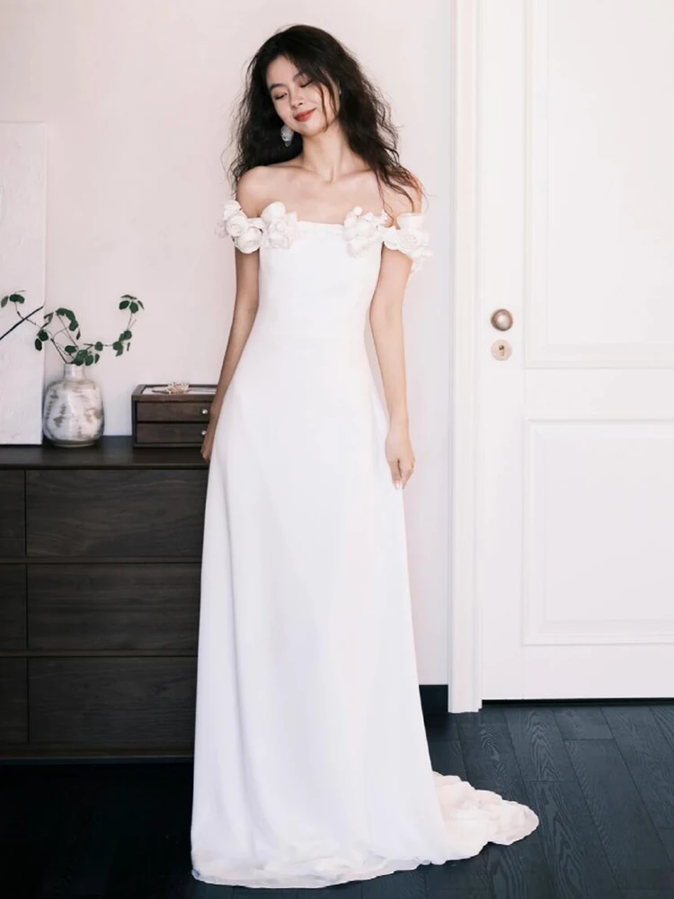 

Элегантное атласное свадебное платье на одно плечо, белое, приталенное, с молнией, с завышенной талией, длинная юбка, для использования в отелях и закрытых помещениях