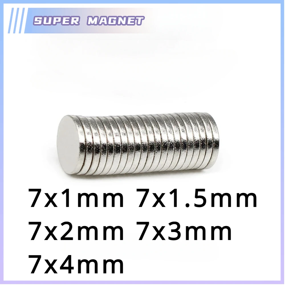 20/50/100/200/500Pcs 7x1.5mm Super Strong Circular Magnet N35 NdFeB Rare Earth Round Neodymium Magnets 7x1 7x2 7x3 7x4mm