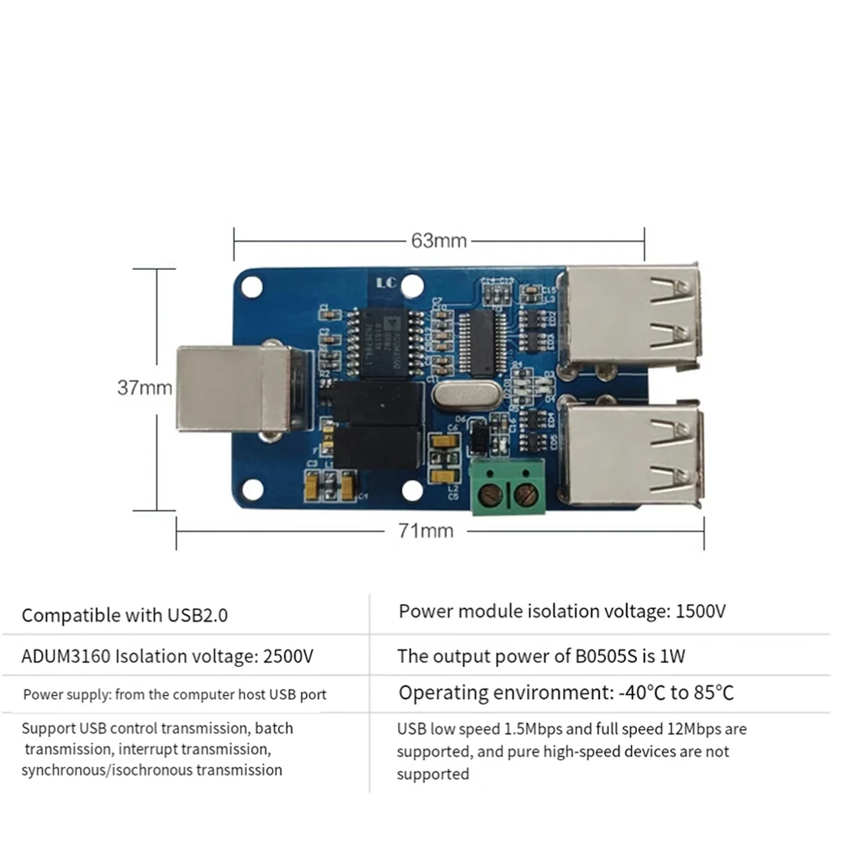 ADUM4160 USB Audio Signal Isolator 1500V 1.5 Mbps 12 Mbps 4XUSB Digital Signal Audio Power Isolator