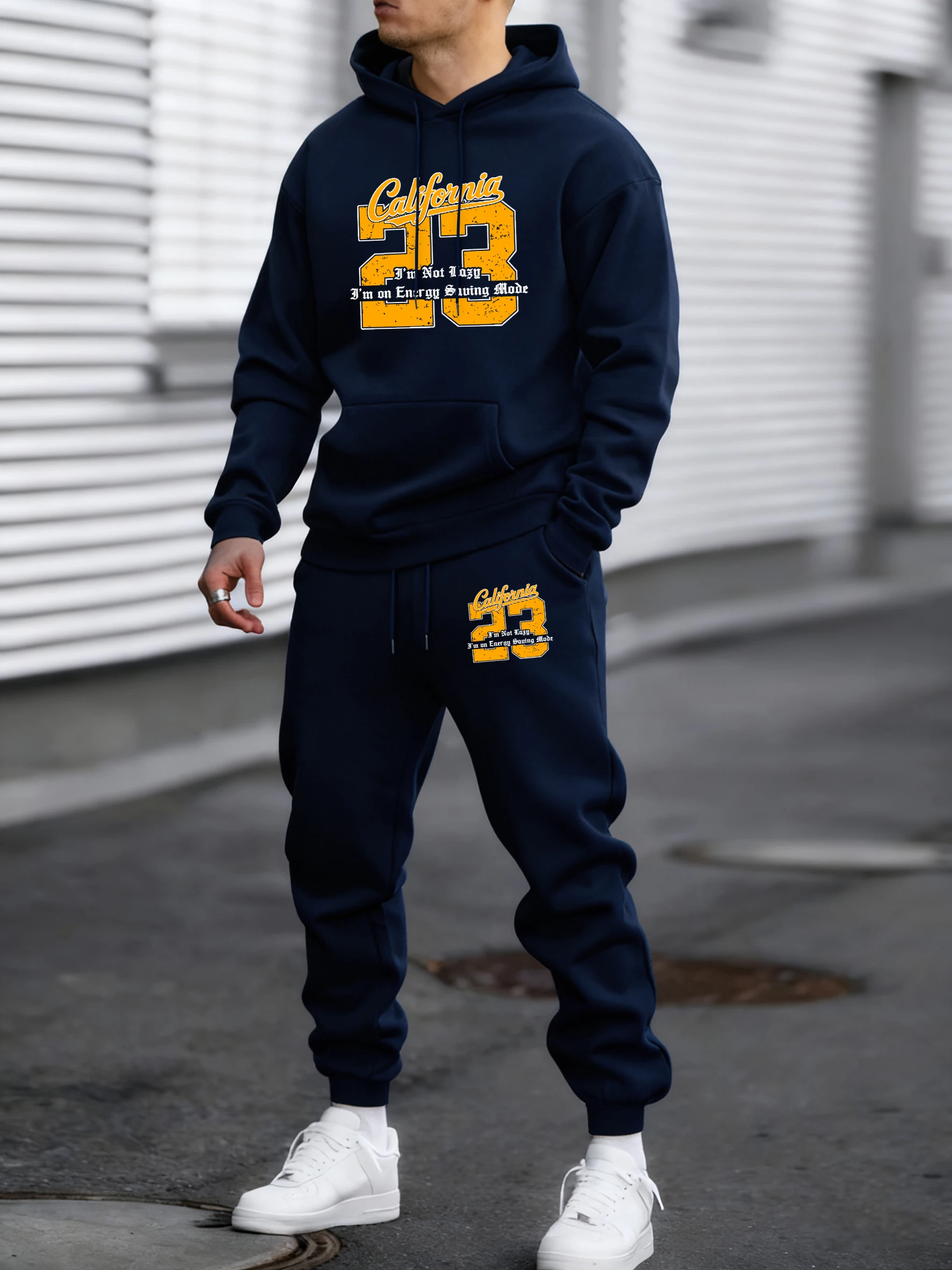 California Number 23 Printed Winter Fleece Jogging Men'S Sets Of Hoody Sportpants Basic Fashion Sweatpants Comfy Street Clothes
