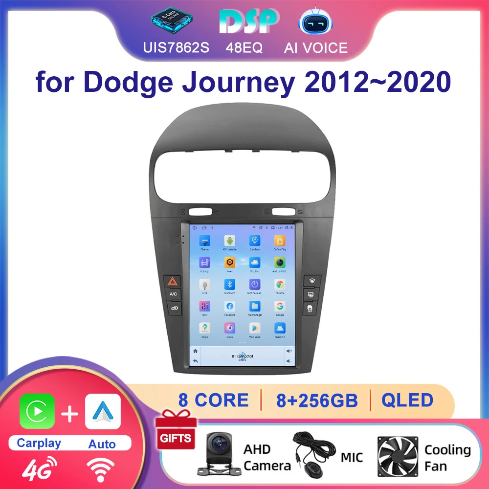 9.7 Inch Tesla Style 4G BT Android GPS Navigation Carplay Stereo Multimedia System Car Radio Player for Dodge Journey 2012~2020
