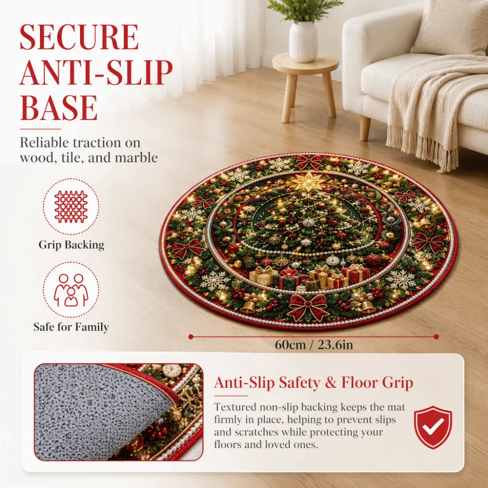 60*60cm Christmas Round Carpet Imitation Cashmere Red Christmas Tree Base Mat Atmosphere Decoration Anti-Slip