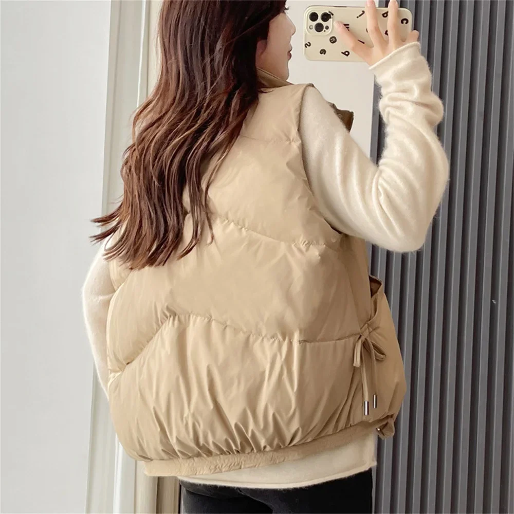 2025 nova moda colete vintage outono inverno cor sólida colete quente feminino casaco para baixo algodão colete feminino