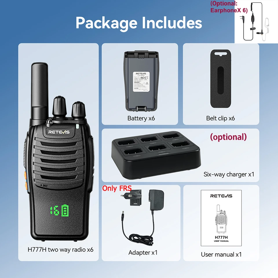Retevis H777H Walkie-Talkie, 6-teilig, Zwei-Wege-Radio, Walkie-Talkie, PMR/FRS, Kommunikationsradio, tragbar, mit Sechs-Wege-Ladegerät, Gegensprechanlage – Detail 16