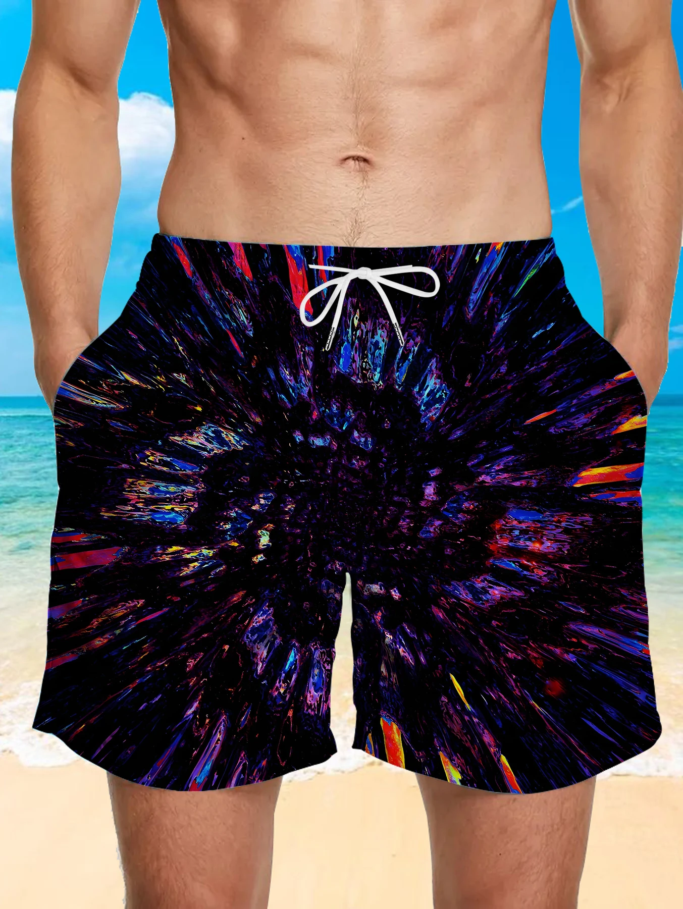 Seaside Vacation Men Beach Shorts Full Digital Print High Elastic Quick Dry Trunks