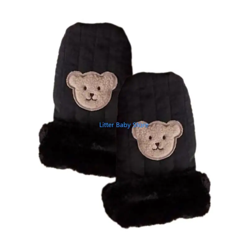 

N80C Cartoon Bear Baby Stroller Gloves Windproof Kids Scooter Mittens Wear-resistant Hand Warmer for Outdoor Activities
