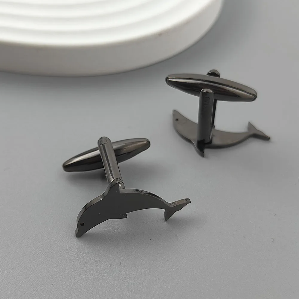 Punk style cute dolphin stainless steel 18K gold-plated cufflinks, silver French shirt buttons, suit wedding accessories