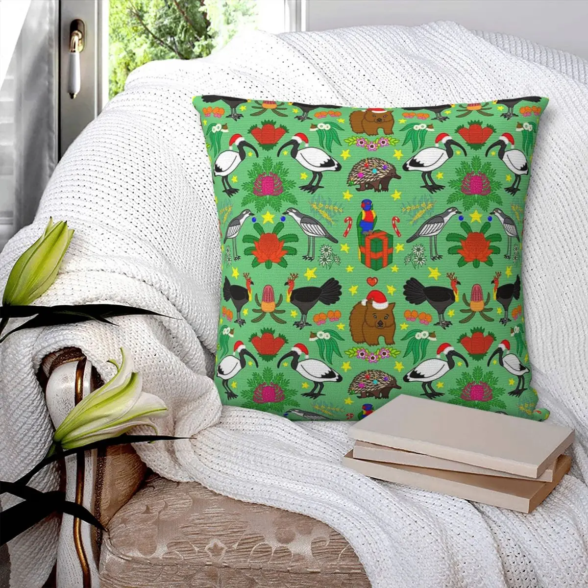 Aussie Christmas Square Pillowcase Pillow Cover Polyester Cushion Zip Decorative Comfort Throw Pillow for Home Living Room