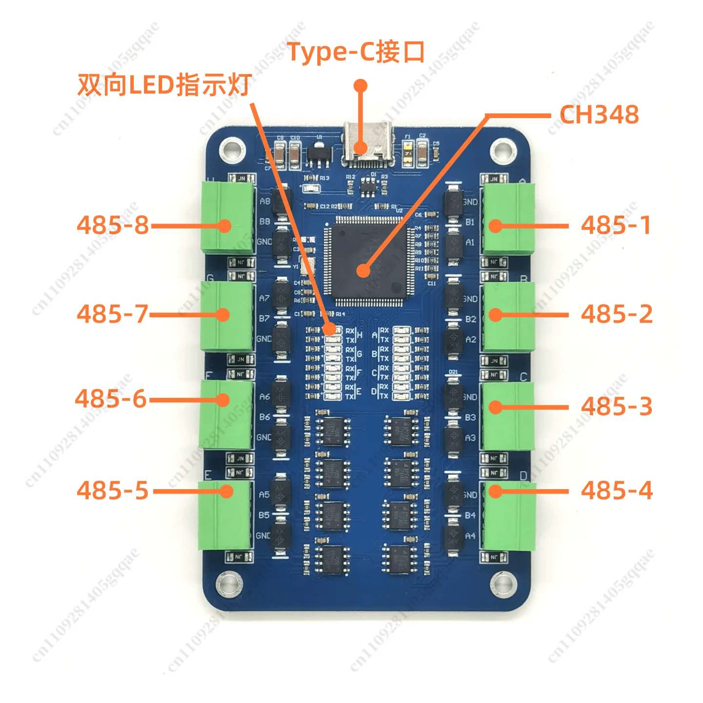 USB to 8-Channel RS485 Converter Type-C to Multi-Port 485 Serial Adapter CH348 Expansion Module EKU081