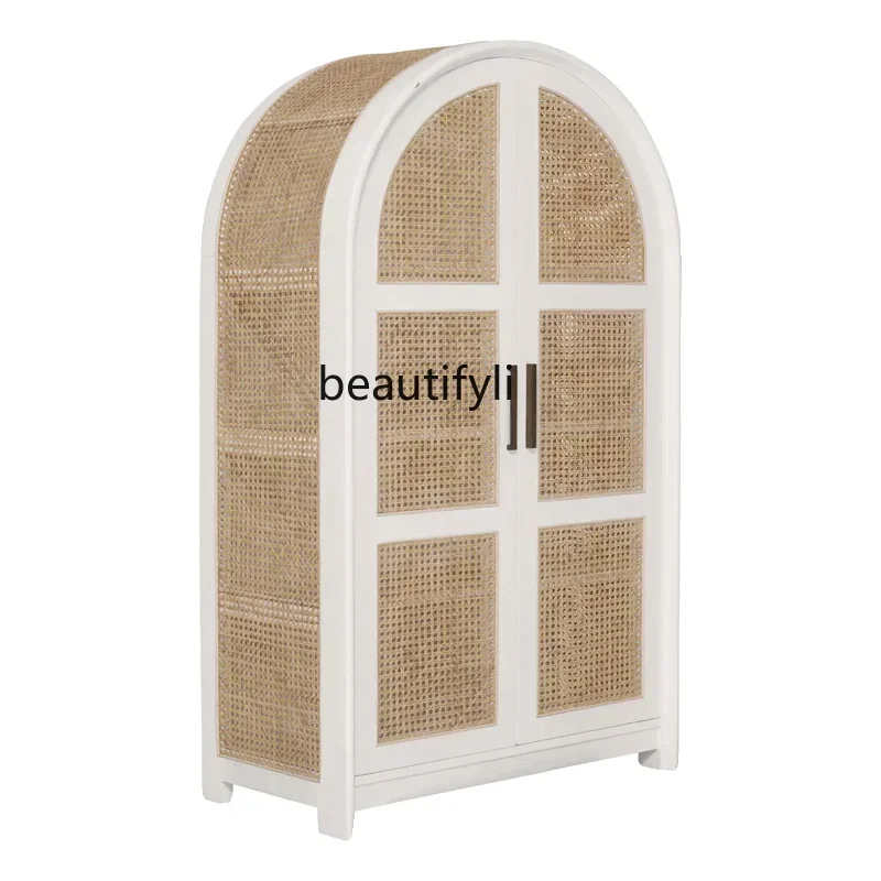 

cqyAmerican Retro Solid Wood Wardrobe Simple Double Door Rattan Bed & Breakfast Locker Arch Cabinet