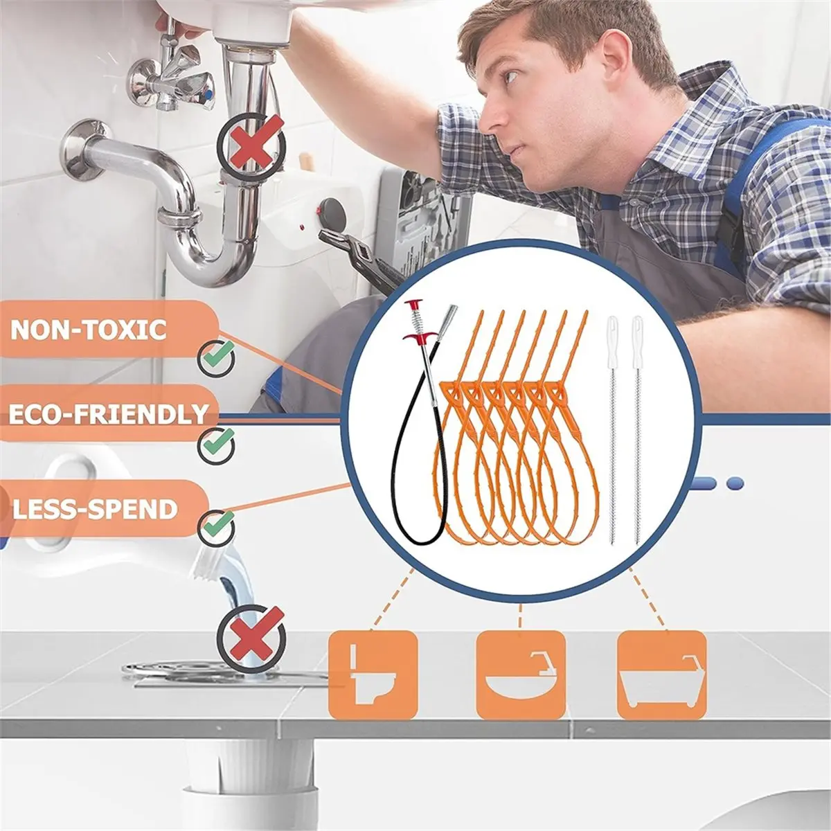 2026 New Tool Drain Clog Remover 35.5 Inch Flexible Grabber Claw Hair Drain Snakes for Sink-Shower-Toilet