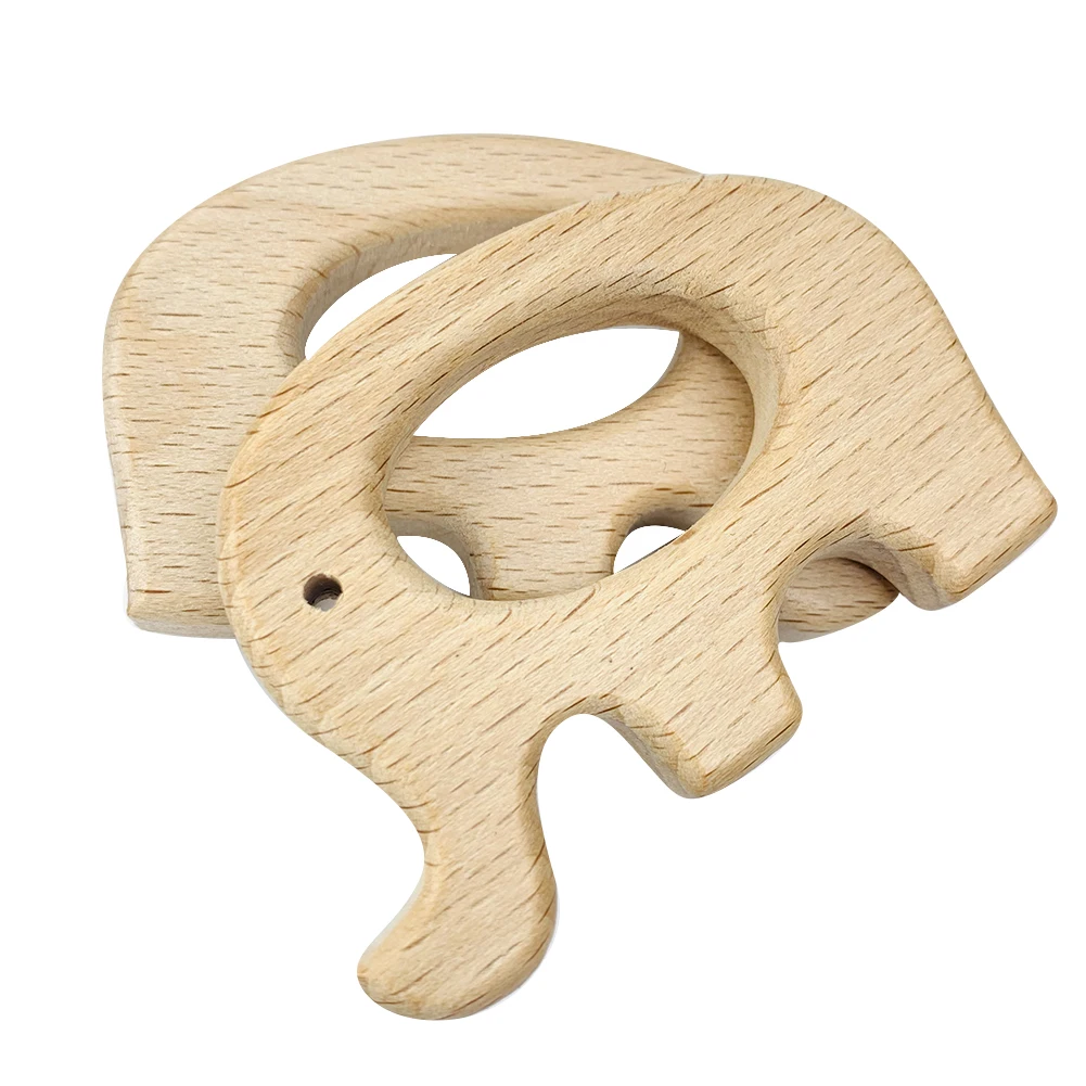 Natural Environmentally Baby Beech Teether Cartoon Animal Wooden Baby Guitar Heart Molar Rod Toy Elephant Necklace Pendant Gift