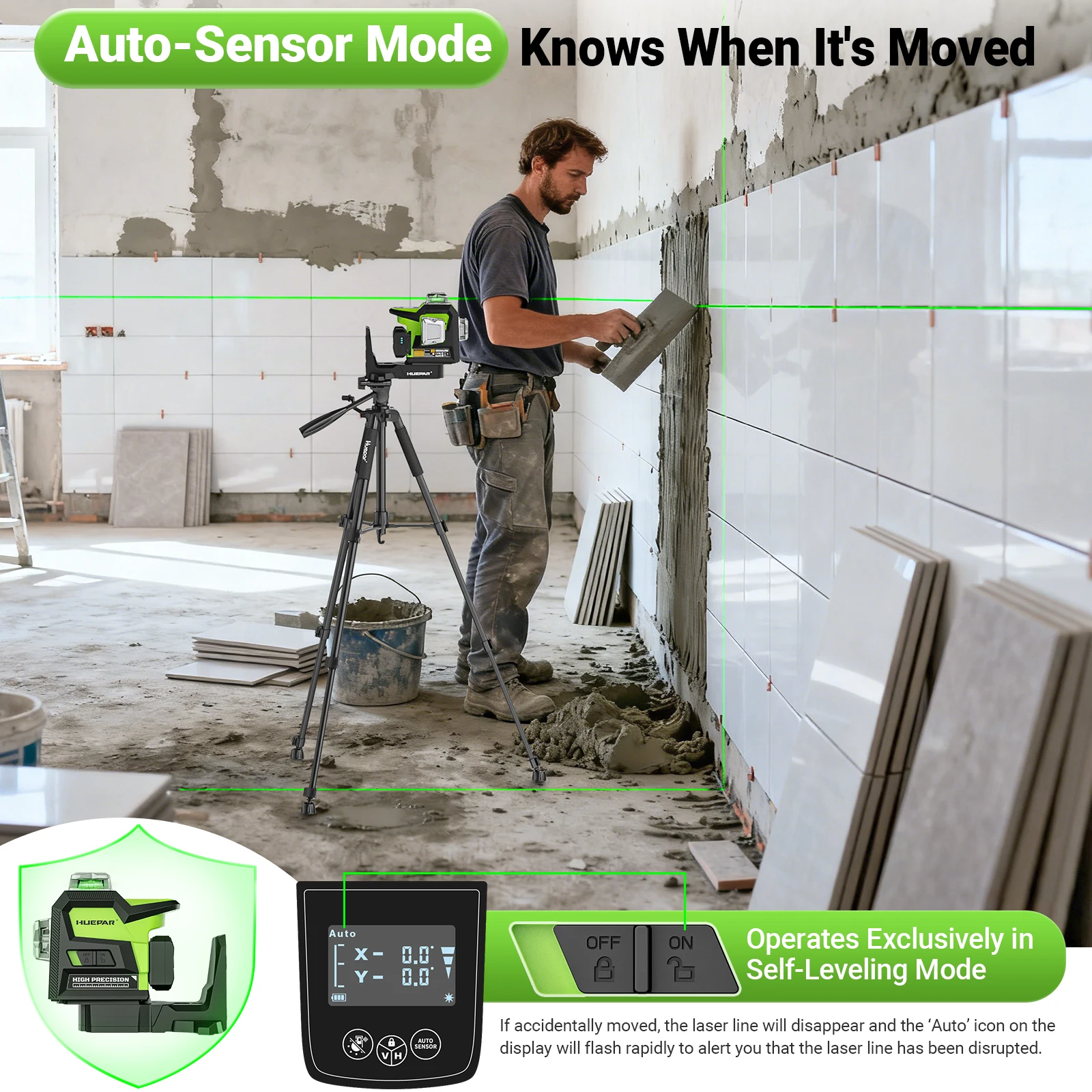 Industrial Laser Level - Huepar HX03CG -PRO 360° Self-leveling Cross